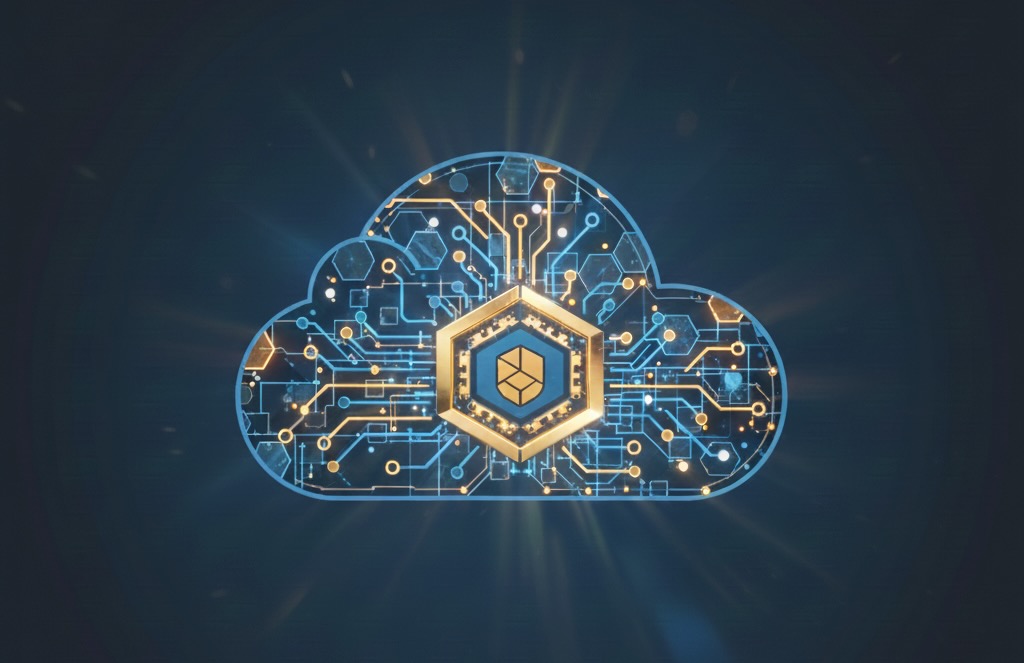 abstract image of a cloud on a dark blue background with access points indicated in gold to illustrate the blog Tenable Partners with GSA OneGov To Help Federal Government Boost Its Cloud Security
